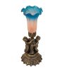 13" High Pink/Blue Tiffany Pond Lily Twin Cherub Accent Lamp