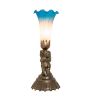 13" High Pink/Blue Tiffany Pond Lily Twin Cherub Accent Lamp