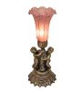 13" High Lavender Pond Lily Twin Cherub Mini Lamp