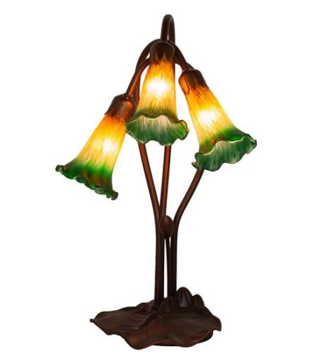 16" High Amber/Green Tiffany Pond Lily 3 LT Accent Lamp