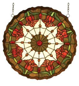 18"W X 18"H Colonial Tulip Stained Glass Window