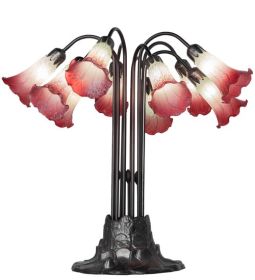 24" High Seafoam/Cranberry Tiffany Pond Lily 10 LT Table Lamp