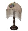 11" High Reverse Painted Roses Fabric with Fringe Accent Lamp