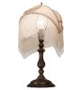 11" High Reverse Painted Roses Fabric with Fringe Accent Lamp