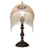 11" High Reverse Painted Roses Fabric with Fringe Accent Lamp