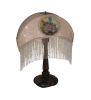 21" High Reverse Painted Roses Fabric with Fringe Table Lamp