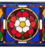 33" Wide X 10" High Tudor Trio Stained Glass Window
