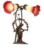 17" High Seafoam/Cranberry Tiffany Pond Lily 2 Light Trellis Girl Accent Lamp