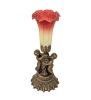 13" High Seafoam/Cranberry Tiffany Pond Lily Twin Cherub Accent Lamp