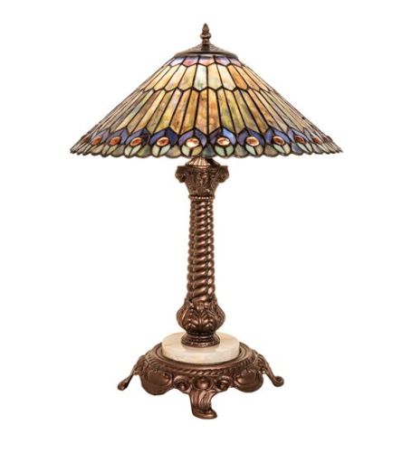 23 High Tiffany Jeweled Peacock Table Lamp