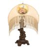 23" High Reverse Painted Roses Fabric with Fringe Table Lamp