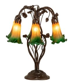 18" High Amber/Green Tiffany Pond Lily 6 Light Table Lamp