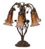 18" High Amber/Purple Tiffany Pond Lily 6 Light Table Lamp