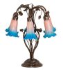 18" High Pink/Blue Tiffany Pond Lily 6 Light Table Lamp