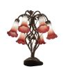 19" High Pink/White Tiffany Pond Lily 6 Light Table Lamp