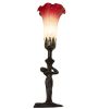15" High Seafoam/Cranberry Tiffany Pond Lily Nouveau Lady Accent Lamp