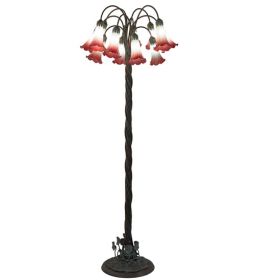 61" High Pink/White Tiffany Pond Lily 12 Light Floor Lamp