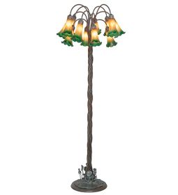 61" High Amber/Green Tiffany Pond Lily 12 Light Floor Lamp