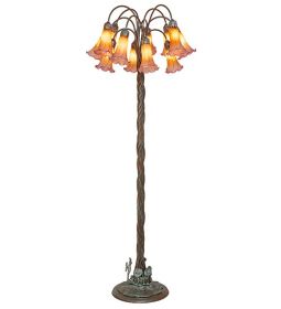 61" High Amber/Purple Tiffany Pond Lily 12 Light Floor Lamp