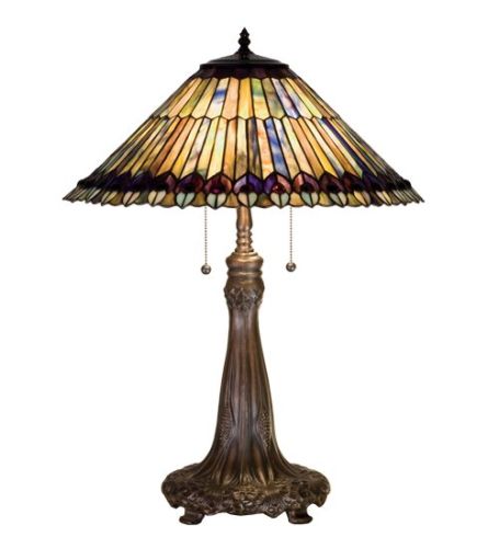 27"H Tiffany Jeweled Peacock Table Lamp.602
