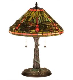 21H Tiffany Dragonfly w/ Twisted Fly Mosaic Base Table Lamp