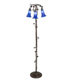 58" High Blue Tiffany Pond Lily 3 Light Floor Lamp