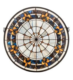 21W X 21H Fleur-de-lis Medallion Stained Glass Window