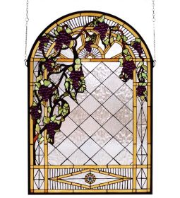 24"W X 36"H Grape Diamond Trellis Stained Glass Window