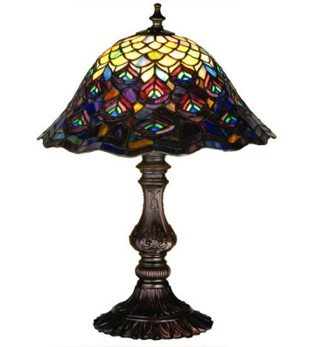 16.5"H Tiffany Peacock Feather Accent Lamp