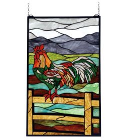 19"W X 31"H Rooster Stained Glass Window
