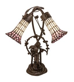 17 High Stained Glass Pond Lily 2 Light Trellis Girl Accent Lamp