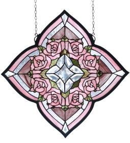 20"W X 20"H Ring of Roses Stained Glass Window