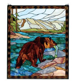 25"W X 30"H Grizzly Bear Stained Glass Window