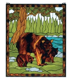 25"W X 30"H Brown Bear Stained Glass Window