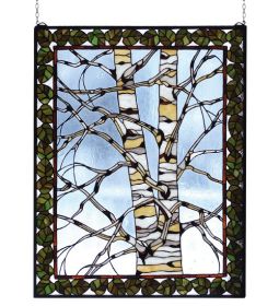 28"W X 36"H Birch Tree in Winter Stained Glass Window