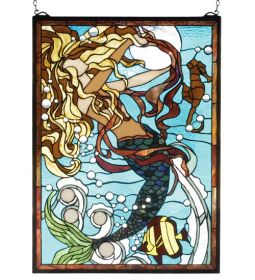 19"W X 26"H Mermaid of the Sea Stained Glass Window