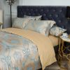 Queen Size Duvet Cover Set Jacquard Top & 100% Cotton Inside Blue/Gold
