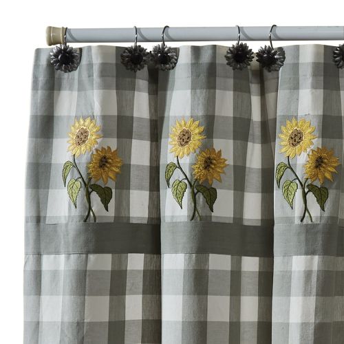 Wicklow Check Sunflower Embroidered Shower Curtain 72" x 72"