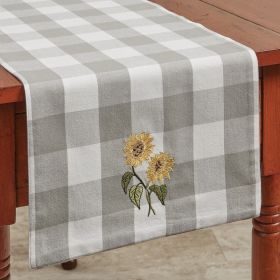 Wicklow Check Sunflower Embroidered Table Runner 54" L
