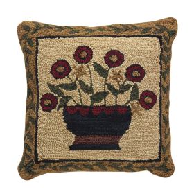 Flower Basket Hooked 18" Pillow Set- Feather Down Insert