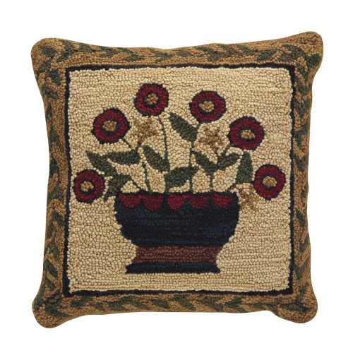 Flower Basket Hooked 18" Pillow Set Polyester Insert