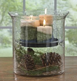 Hammered Glass Cylinder with Candle Pan