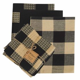 Wicklow Check 3 Dishtowel-1 Dishcloth Set - Black