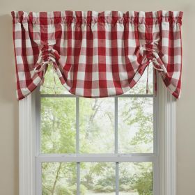 Wicklow Check Lined Farmhouse Valance - Red & Cream