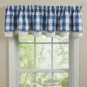 Wicklow Check Lined Layered Valance 16" -  China Blue