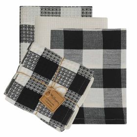 Wicklow Check 3 Dishtowel-1 Dishcloth Set - Black & Cream