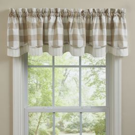 Wicklow Check Lined Layered Valance 16" -  Natural