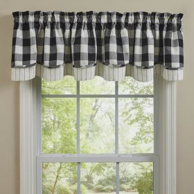 Wicklow Check Lined Layered Valance 16" -  Black & Cream