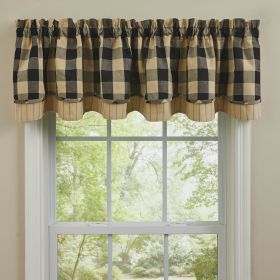 Wicklow Check Lined Layered Valance 16" -  Black