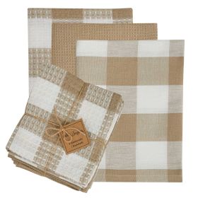 Wicklow Check 3 Dishtowel-1 Dishcloth Set - Natural